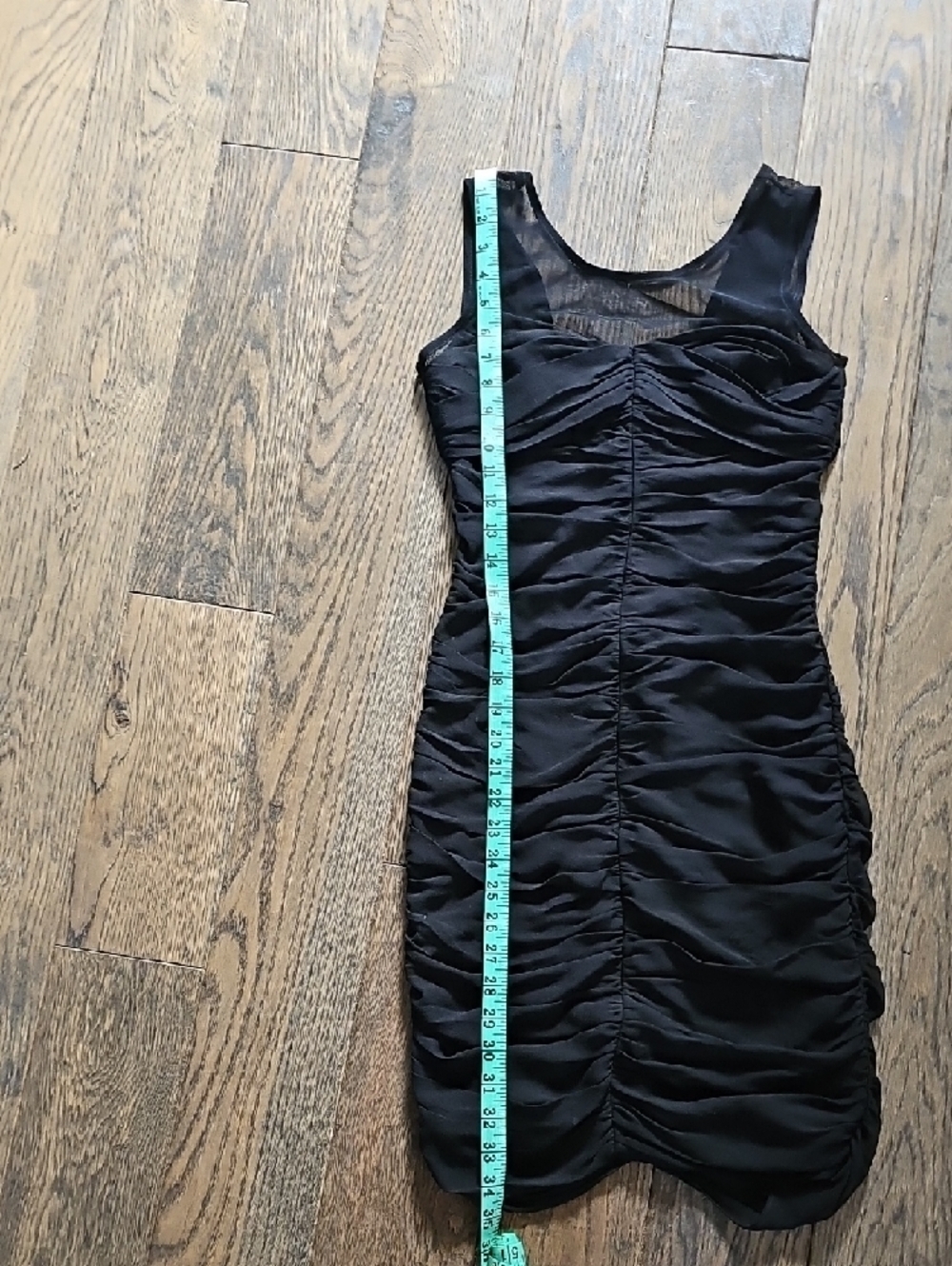 Club Monaco Black Mesh-Top Ruched Silk Dress - Picture 9 of 10